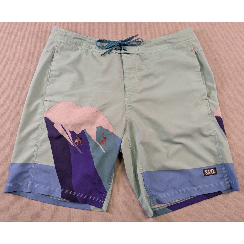 Saxx Swim Trunks Mens Medium Blue Board Shorts 2n1 Betawave Lined Surfing Beach